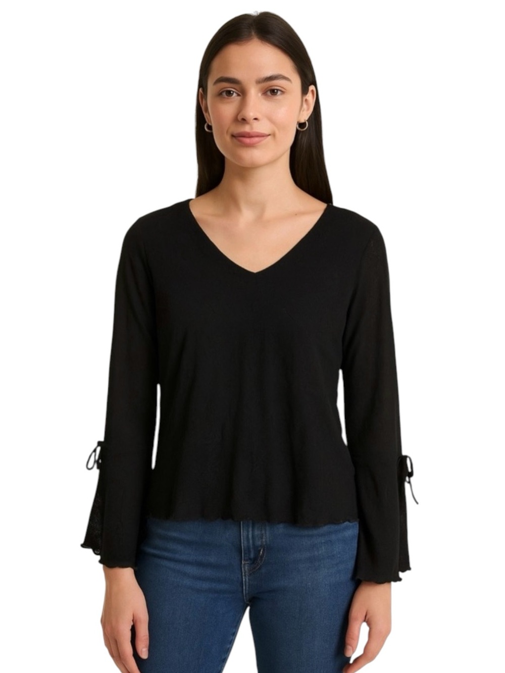 New York City Design Co Black Lace Bell Sleeve Blouse Size Large